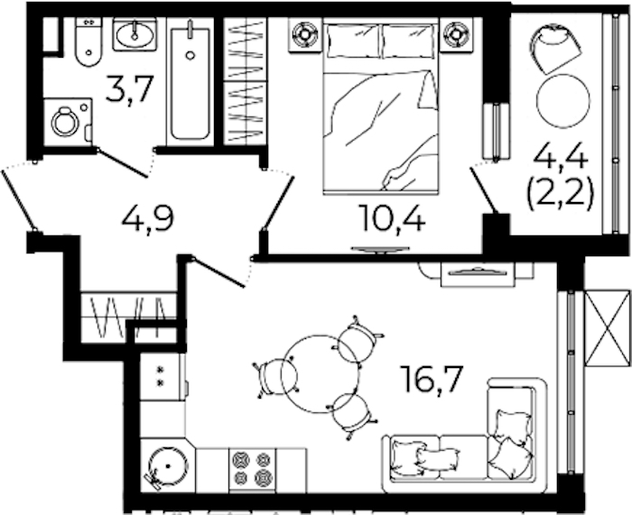 1-комнатная квартира 37.9 м², 7/12 эт., ЖК «А101 Всеволожск»